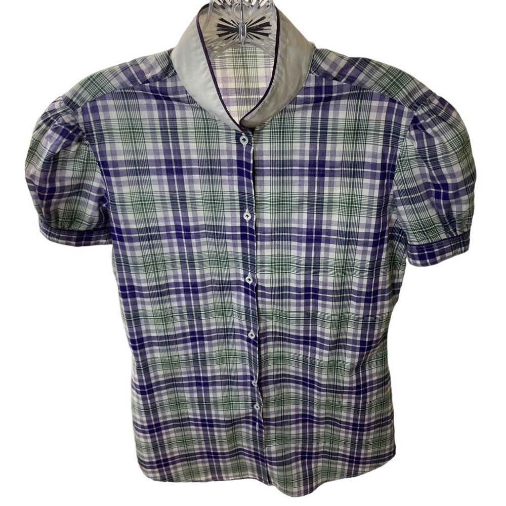 Sans Fixe Dimore Purple Green White striped White high collar purple